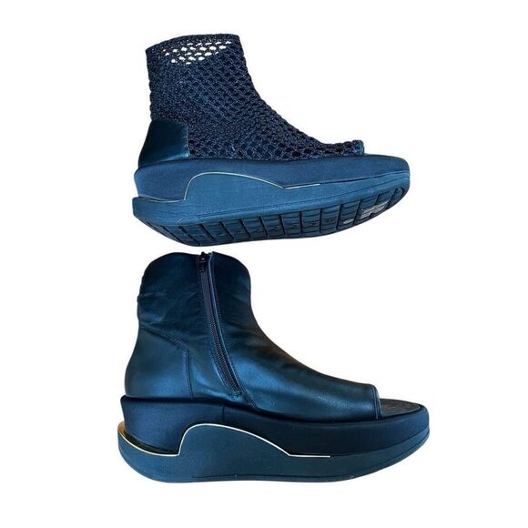 4CCCCEES Black/Gold Mesh Platform Ankle Boots Open Toe Side Zip NWOB EU 40 US 9 - Picture 7 of 15